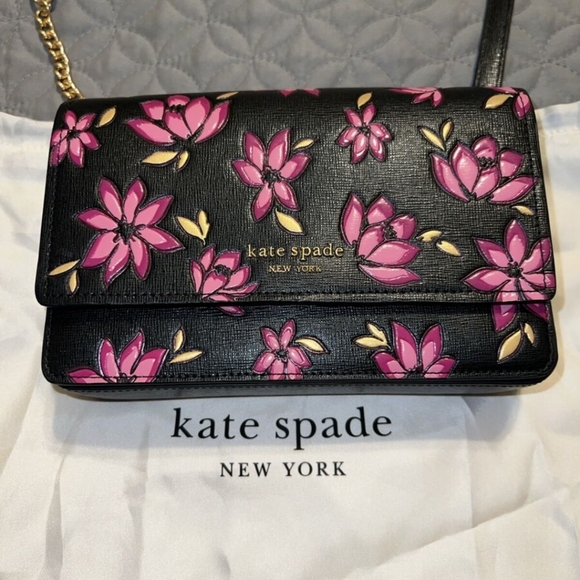 Kate Spade Morgan Winter Blooms Embossed Leather Flap Crossbody - Picture 2 of 5